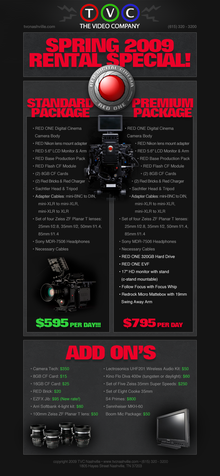 TVC email featuring RED cameras